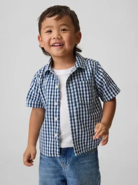 Camisas grandes de denim a cuadros vichy para bebés y niños pequeños