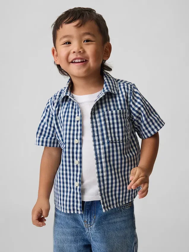 Camisas grandes de denim a cuadros vichy para bebés y niños pequeños