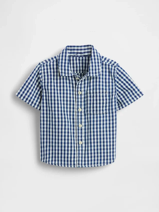 Camisas grandes de denim a cuadros vichy para bebés y niños pequeños