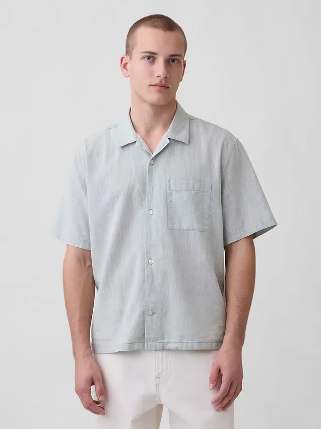 Camisas holgadas de lino y algodón con bajo recto