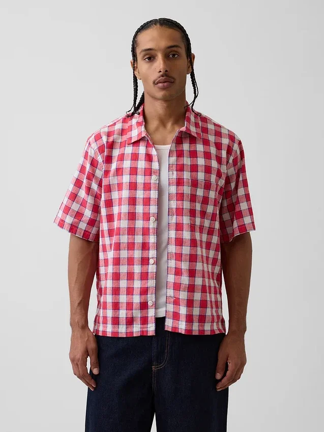 Camisas holgadas de lino y algodón con bajo recto