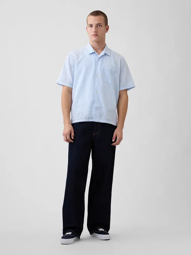 Camisas holgadas de lino y algodón con bajo recto