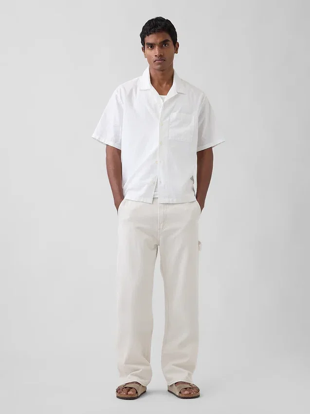 Camisas holgadas de lino y algodón con bajo recto