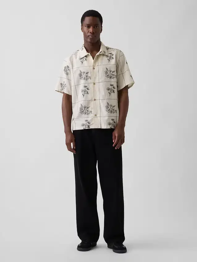 Camisas holgadas de lino y algodón con bajo recto