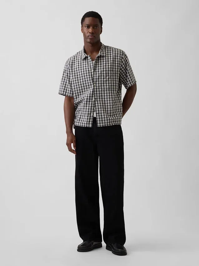 Camisas holgadas de lino y algodón con bajo recto