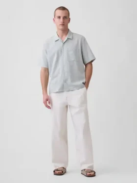 Camisas holgadas de lino y algodón con bajo recto