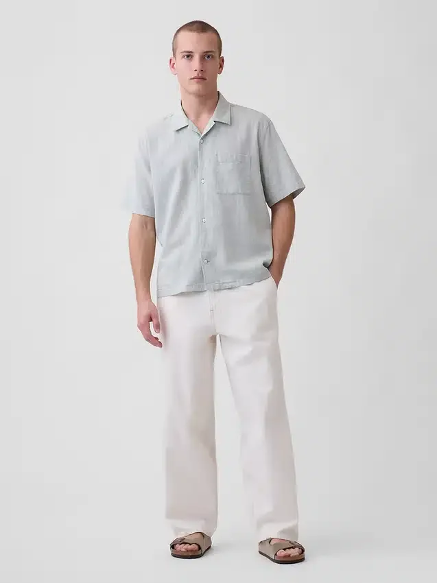 Camisas holgadas de lino y algodón con bajo recto