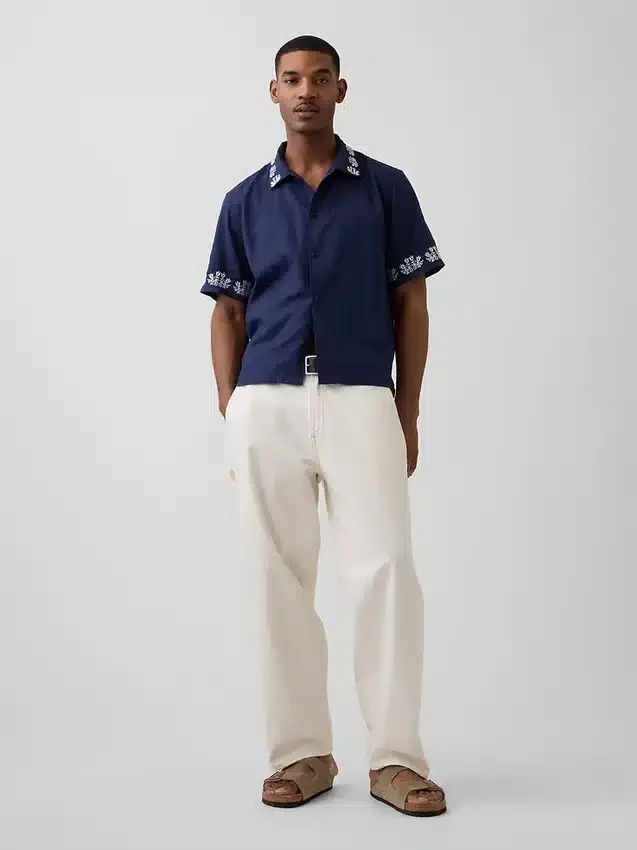 Camisas holgadas de lino y algodón con bajo recto
