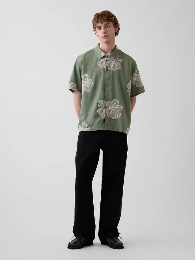 Camisas holgadas de lino y algodón con bajo recto