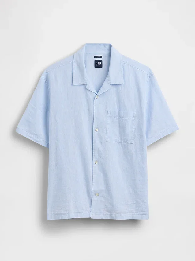 Camisas holgadas de lino y algodón con bajo recto