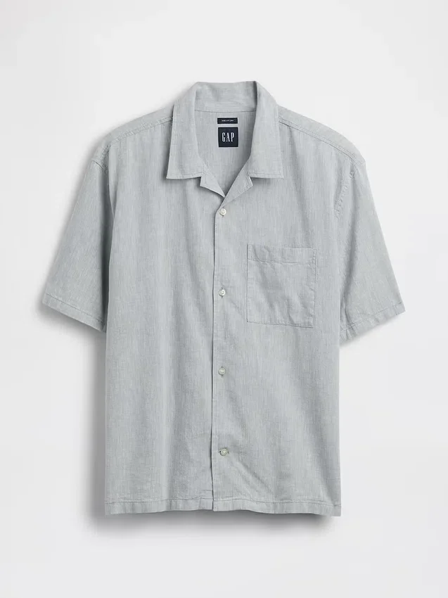 Camisas holgadas de lino y algodón con bajo recto