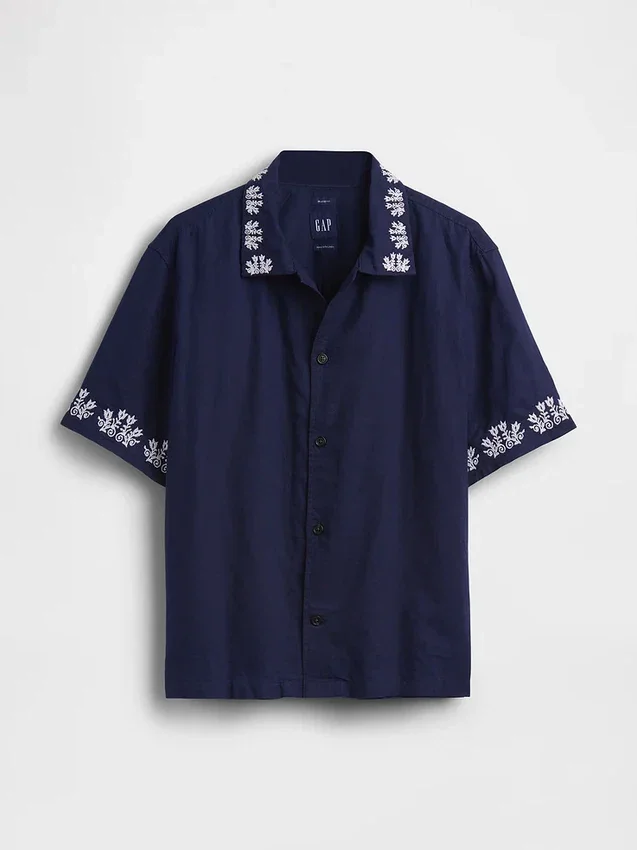 Camisas holgadas de lino y algodón con bajo recto