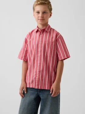 Camisas infantiles de popelín de algodón orgánico de corte holgado con rayas