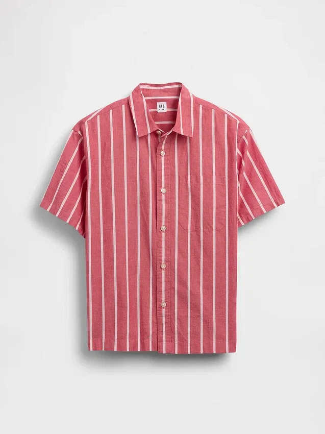Camisas infantiles de popelín de algodón orgánico de corte holgado con rayas