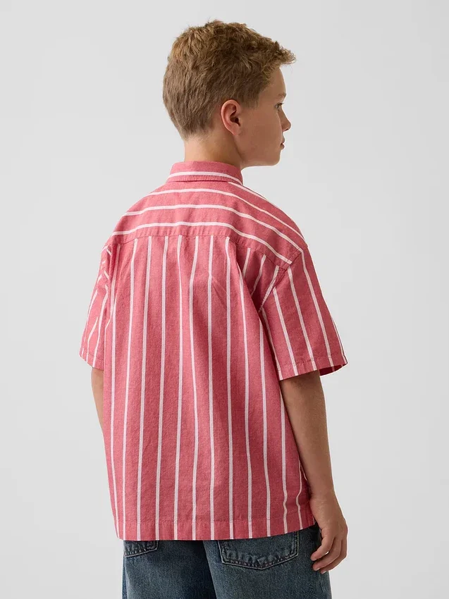 Camisas infantiles de popelín de algodón orgánico de corte holgado con rayas