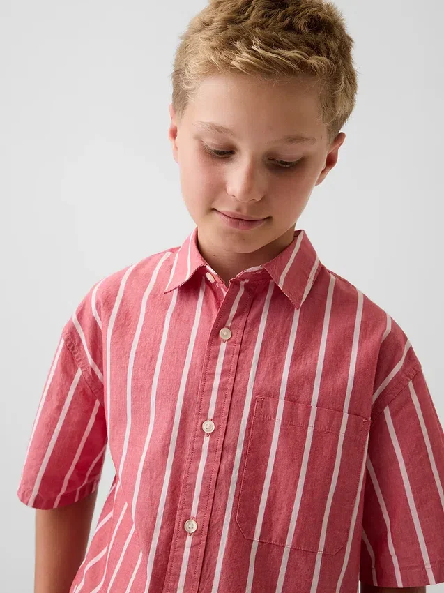 Camisas infantiles de popelín de algodón orgánico de corte holgado con rayas