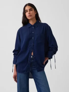 Camisas oversize de denim con mangas fruncidas