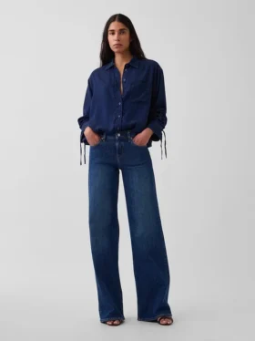 Camisas oversize de denim con mangas fruncidas