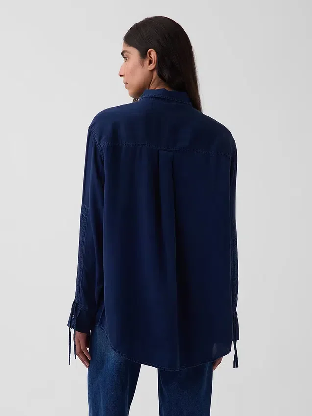 Camisas oversize de denim con mangas fruncidas