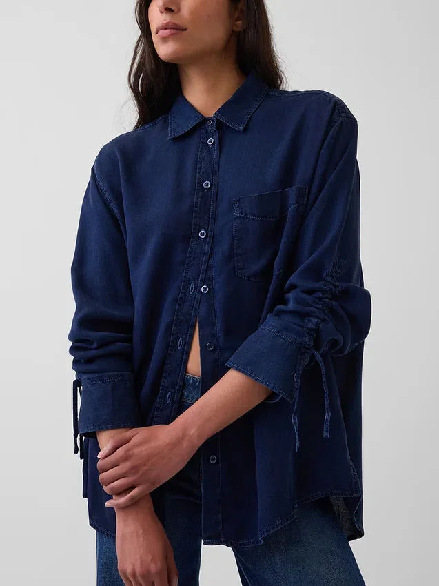 Camisas oversize de denim con mangas fruncidas