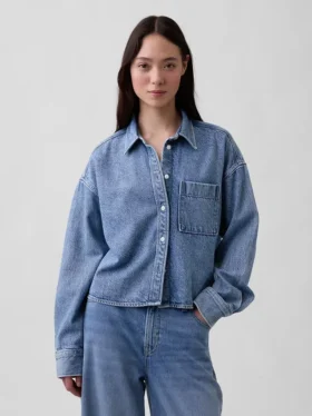 Camisas oversize de denim ultrasuave con bajo recto y corte corto