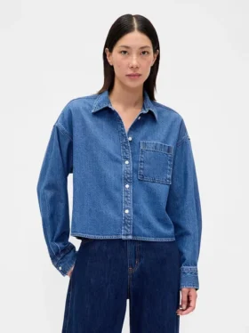 Camisas oversize de denim ultrasuave con bajo recto y corte corto