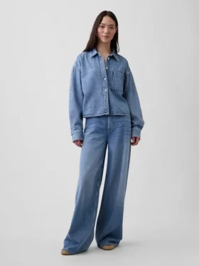 Camisas oversize de denim ultrasuave con bajo recto y corte corto