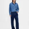 Camisas oversize de denim ultrasuave con bajo recto y corte corto