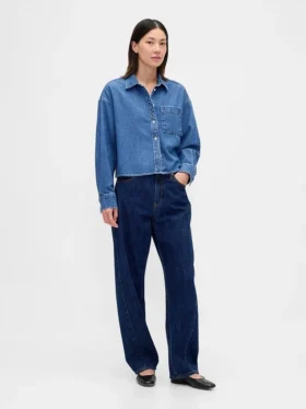 Camisas oversize de denim ultrasuave con bajo recto y corte corto