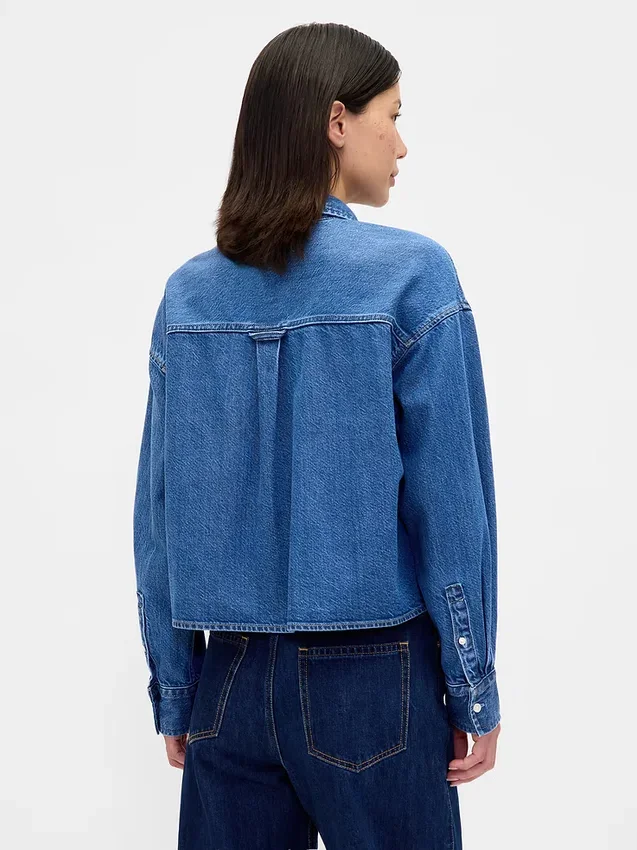 Camisas oversize de denim ultrasuave con bajo recto y corte corto