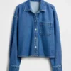 Camisas oversize de denim ultrasuave con bajo recto y corte corto