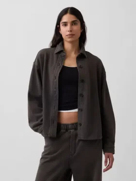 Camisas oversize de felpa francesa de peso grueso con botones en la parte delantera