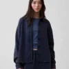 Camisas oversize de felpa francesa de peso grueso con botones en la parte delantera