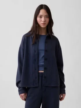 Camisas oversize de felpa francesa de peso grueso con botones en la parte delantera