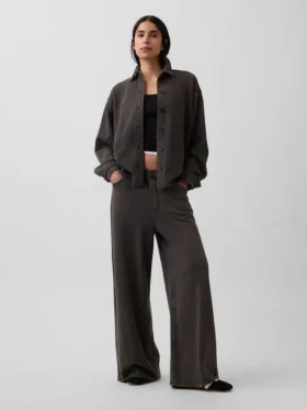 Camisas oversize de felpa francesa de peso grueso con botones en la parte delantera
