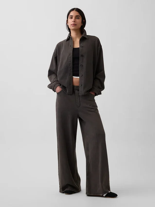 Camisas oversize de felpa francesa de peso grueso con botones en la parte delantera
