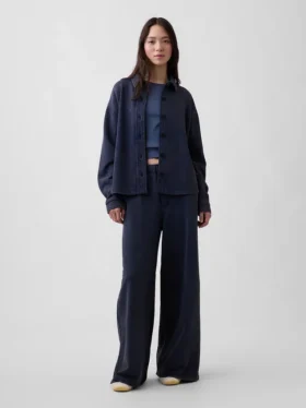 Camisas oversize de felpa francesa de peso grueso con botones en la parte delantera