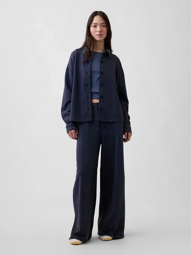 Camisas oversize de felpa francesa de peso grueso con botones en la parte delantera