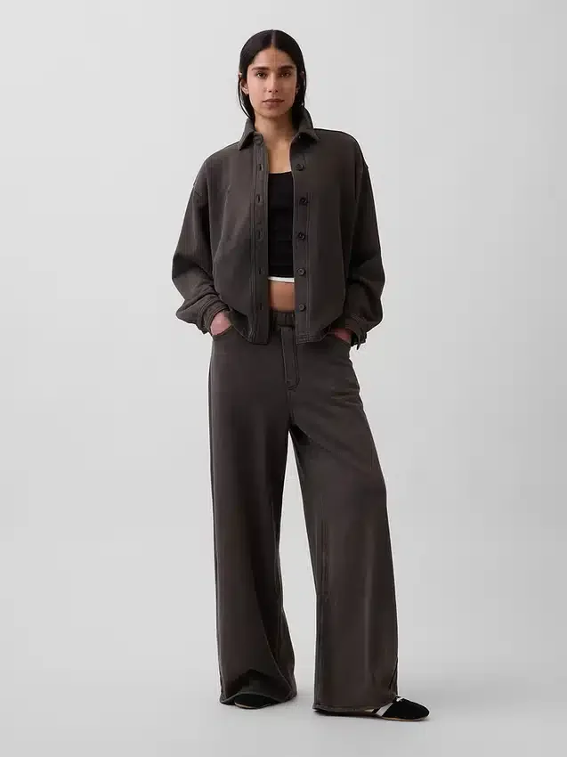 Camisas oversize de felpa francesa de peso grueso con botones en la parte delantera