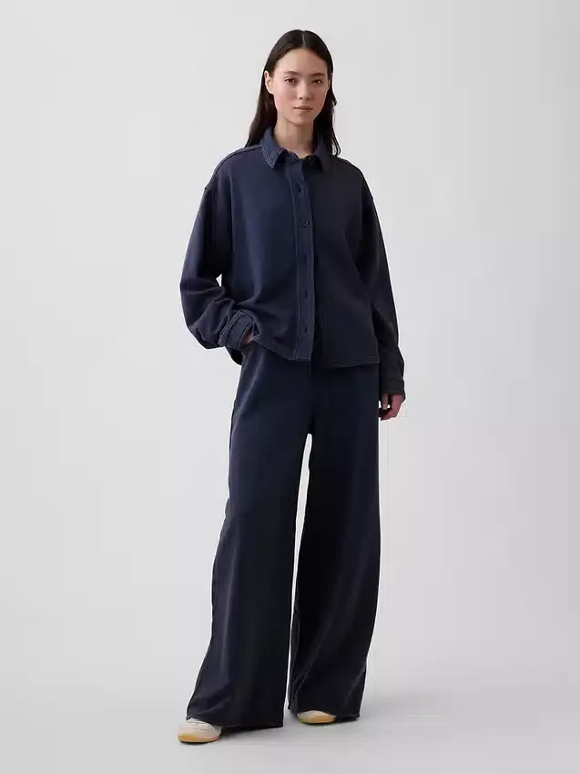 Camisas oversize de felpa francesa de peso grueso con botones en la parte delantera