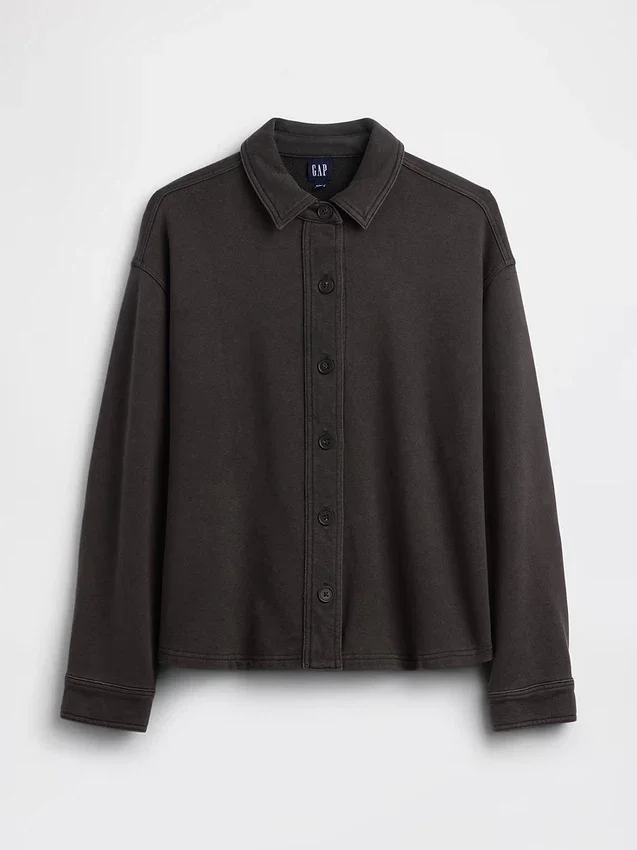 Camisas oversize de felpa francesa de peso grueso con botones en la parte delantera