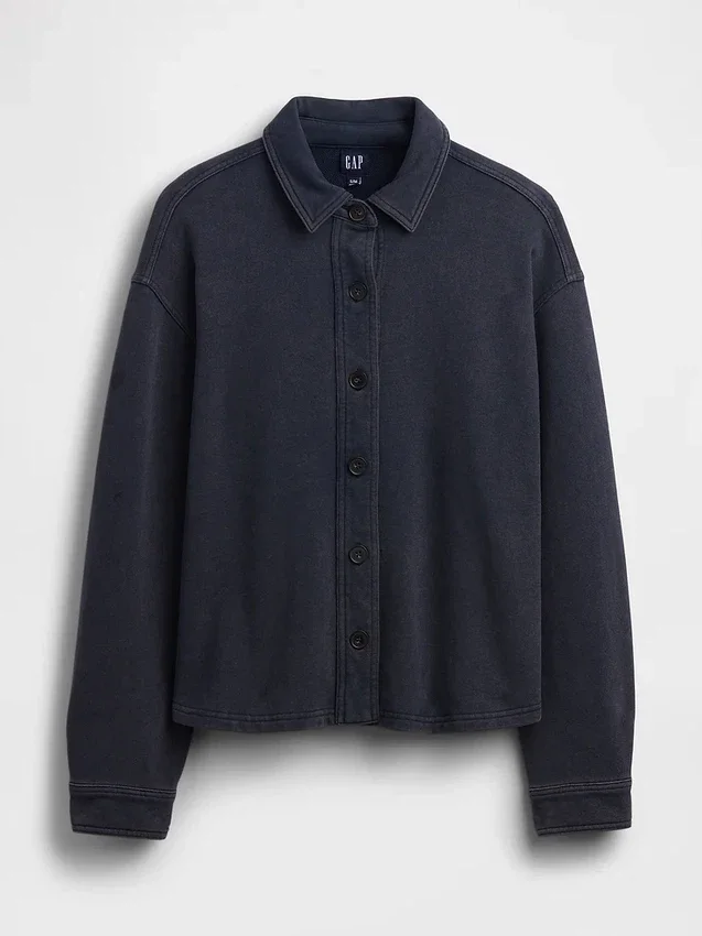 Camisas oversize de felpa francesa de peso grueso con botones en la parte delantera