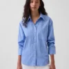 Camisas oversize de popelín de algodón orgánico con mangas fruncidas