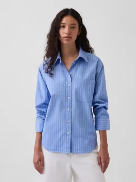 Camisas oversize de popelín de algodón orgánico con mangas fruncidas