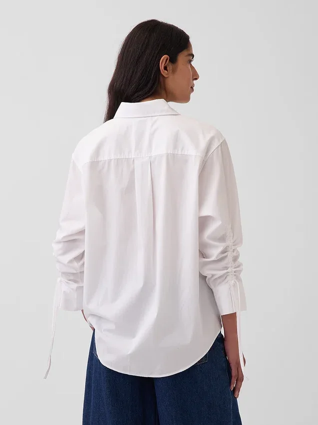 Camisas oversize de popelín de algodón orgánico con mangas fruncidas