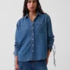 Camisas oversize de vaquero ultrasuaves con mangas fruncidas