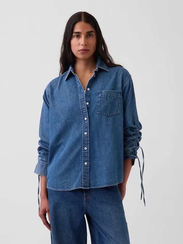 Camisas oversize de vaquero ultrasuaves con mangas fruncidas