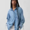 Camisas oversize de vaquero ultrasuaves con mangas fruncidas