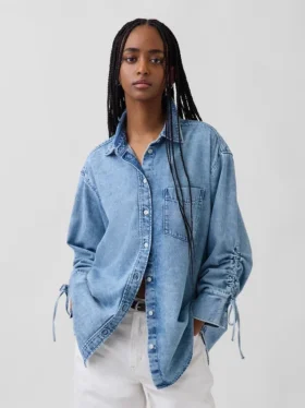 Camisas oversize de vaquero ultrasuaves con mangas fruncidas