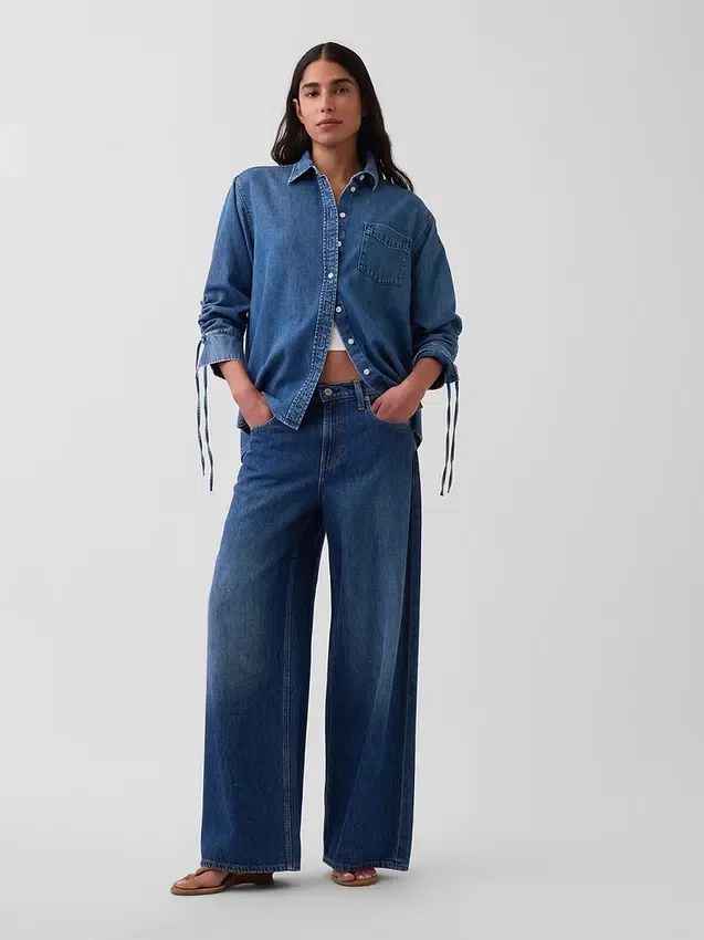 Camisas oversize de vaquero ultrasuaves con mangas fruncidas